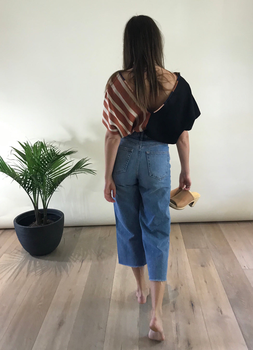 Agnes Top Tobacco/Wheat Stripes & Black