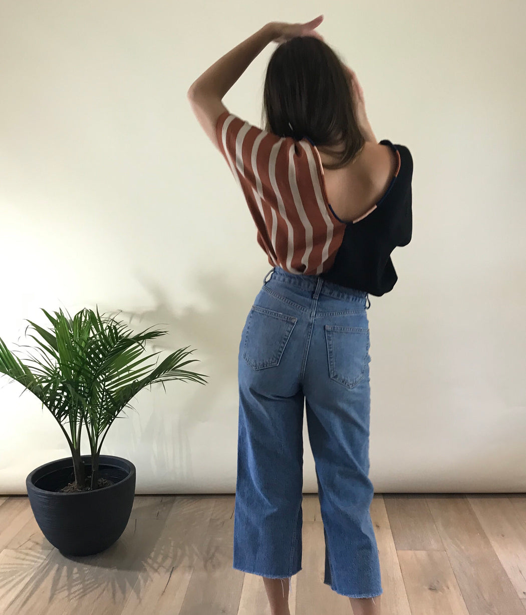 Agnes Top Tobacco/Wheat Stripes & Black