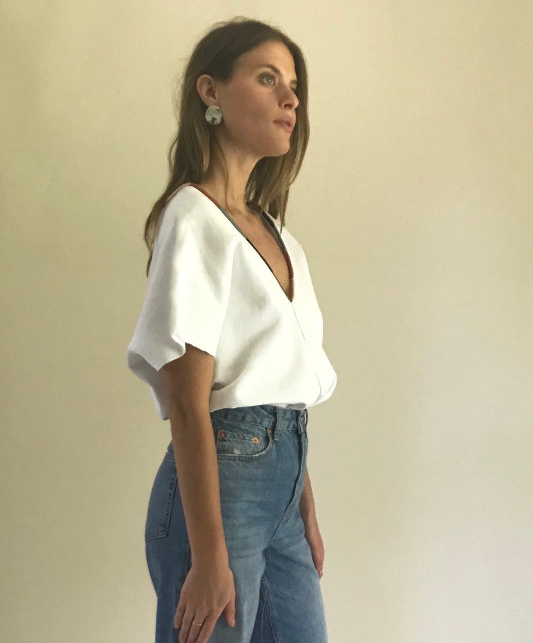 Ines Top White w Blue Grey Tobacco Nude