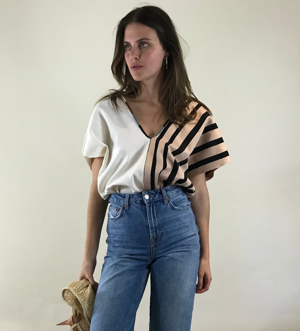 Agnes Top Nude/Black Stripes & Natural / SOLD OUT