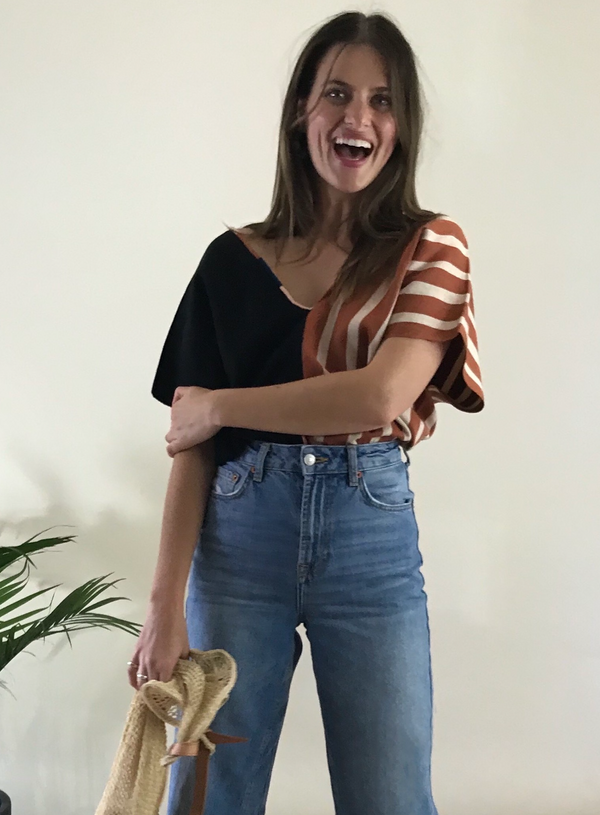 Agnes Top Tobacco/Wheat Stripes & Black